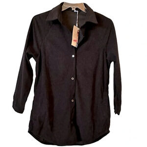 NWT Women’s Corduroy Long Sleeve Button Down Shirt Tunic Dress with Pockets